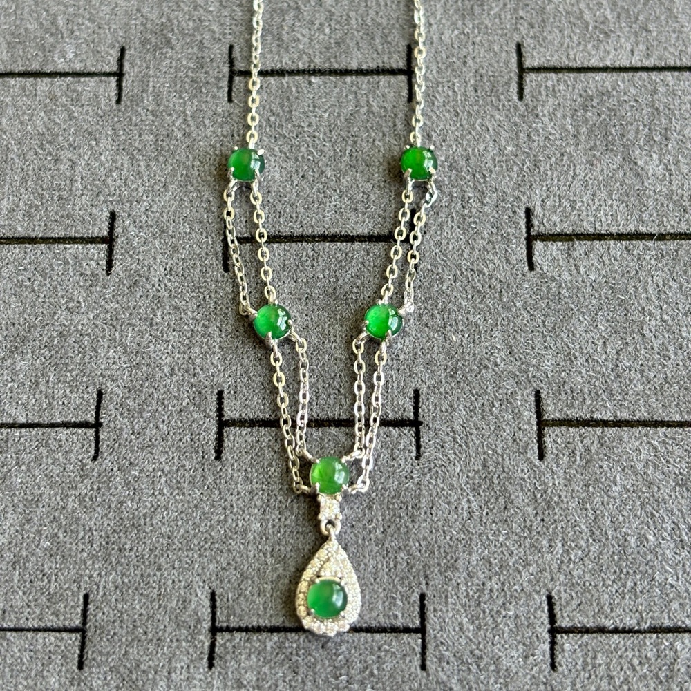 High Quality Natural Guatemala Icy Jadeite Necklace 925 Silver